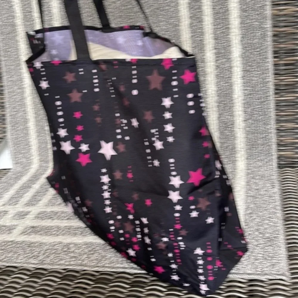 Kate Spade Black Multi Color with Light and Dark Pink Stars Canvas Tote XL Reusa - Picture 3 of 16